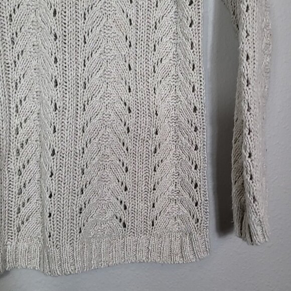 Vintage Liz Claiborne Chunky Knit Sweater Size L Ivory Cream Linen VNeck Coastal - Picture 5 of 13